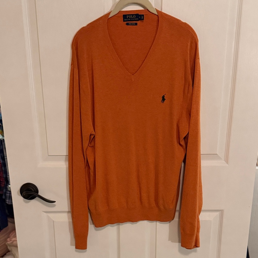 Polo by Ralph Lauren Men's V-Neck Sweater in Orange